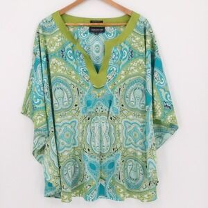 Jones New York Paisley Kaftan Top Womens‎ Resort V-Neck Stretch Plus Size 2X